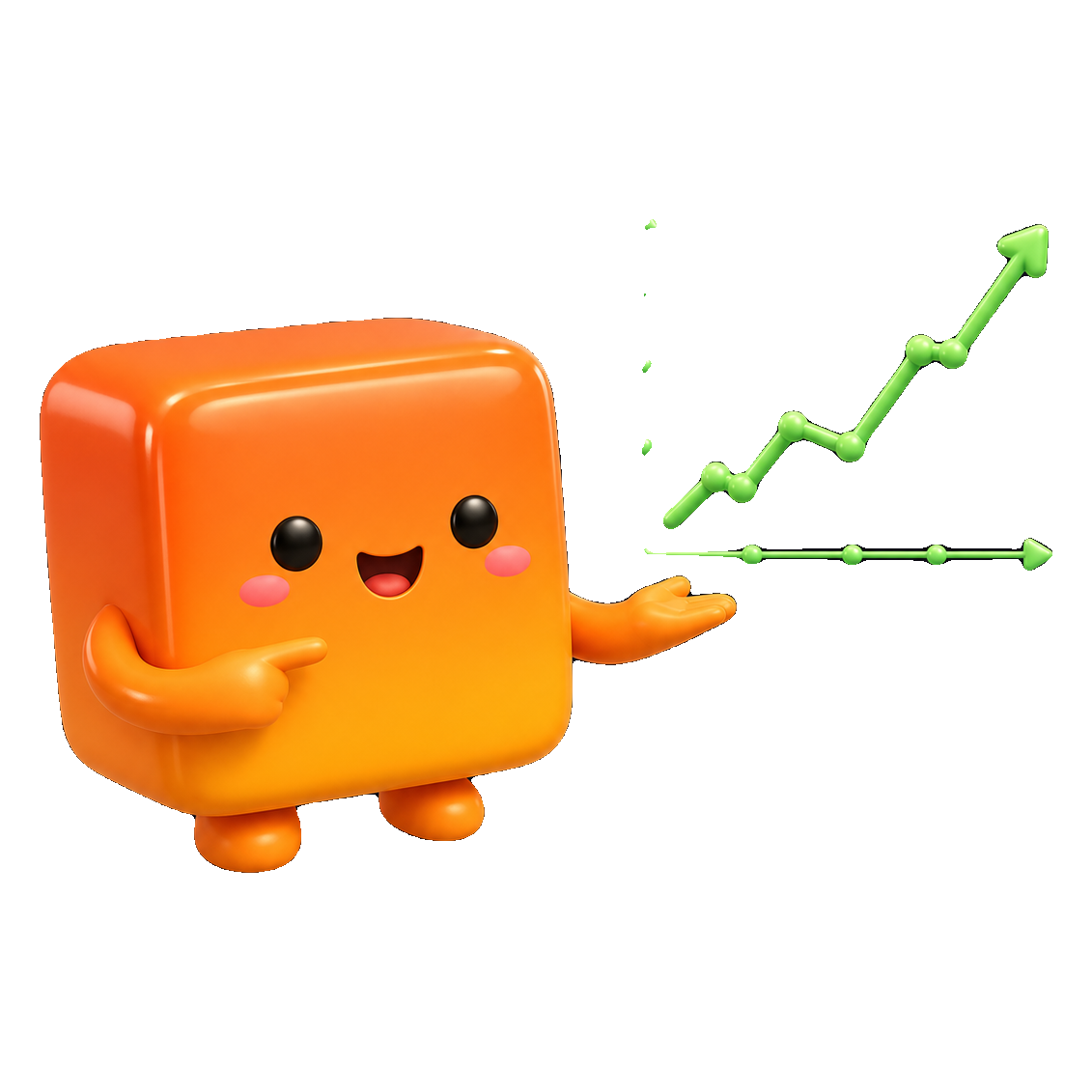 Romby pointing at a rising progress chart