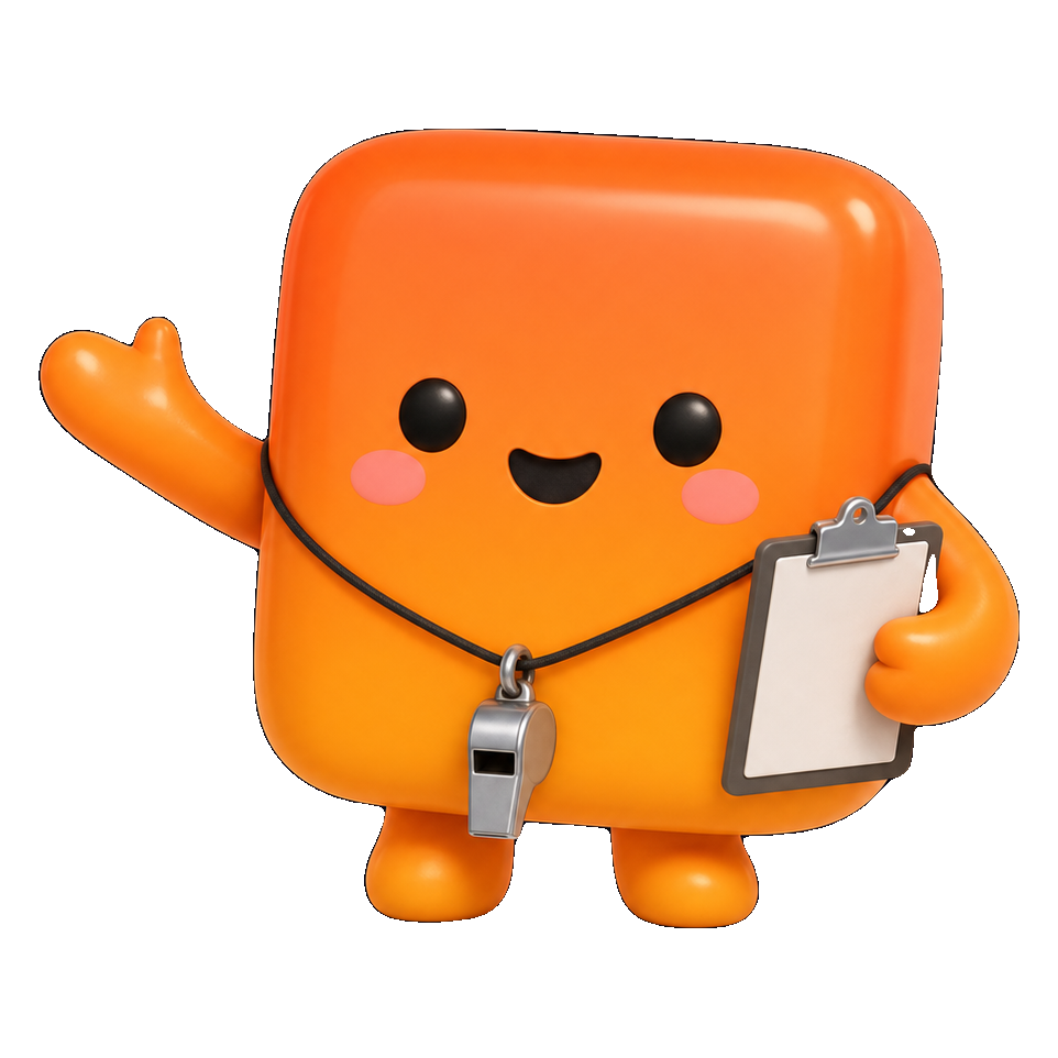 Romby, your coaching companion, with a whistle and clipboard